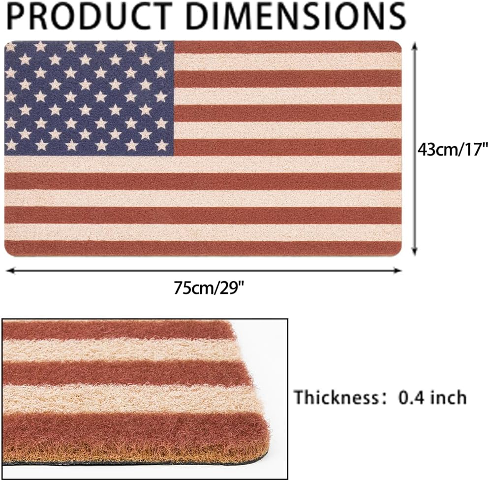 Welcome Doormat Outdoor-Entrance Non-Slip Coir - 4th-of-July American Flag Independence Day Door Mats Rugs for Entryways