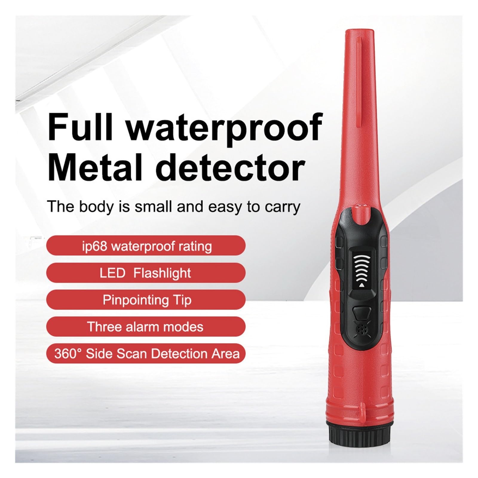 Wykrywacz Metalu, Wykrywacz skarbów do polowania na zewnątrz, kompaktowy metalowy pinpointer, przenośny podziemny lokalizator(Red+Black)