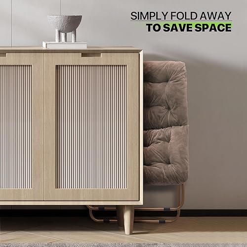 Miniatura 5 de Magshion Silla cuadrada plegable de gran tamaño con platillo de luna para adultos, silla grande y acogedora para dormitorio, color marrón