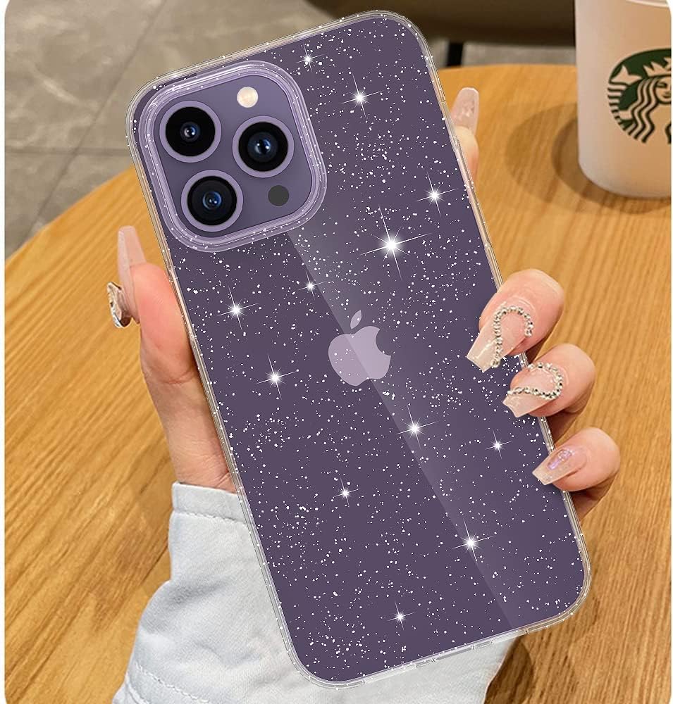 KSWOUS Case for iPhone 14 Pro Case Glitter with Screen Protector[2 Pack] + Camera Lens Protector[2 Pack], Cute Sparkly Soft Protective Bling Case for Women Girls Sparkle Shockproof Cover