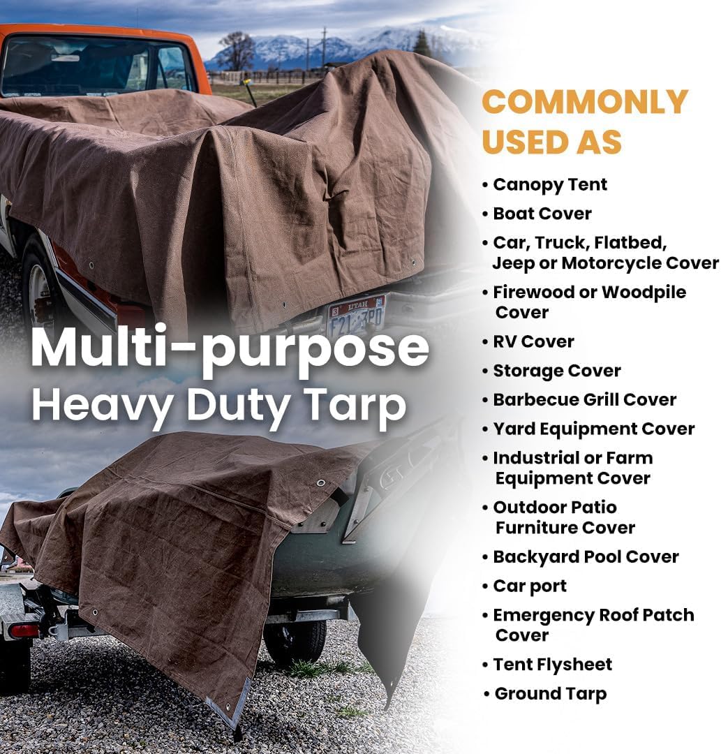Canvas Waterproof Tarpaulin 800 GSM, UV Resistant TARP, Rustproof Reinforced Eyelets Commercial Military Grade, Industrial Tirpal (6Ft X 7.5Ft) — Amazon image 6