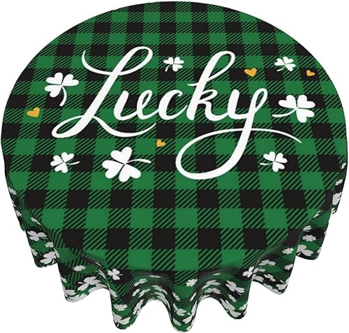 Miniatura 5 de Wsunsal Mantel redondo para el día de San Patricio de 60 pulgadas color verde a cuadros lavable de poliéster a cuadros trébol de la suerte para el