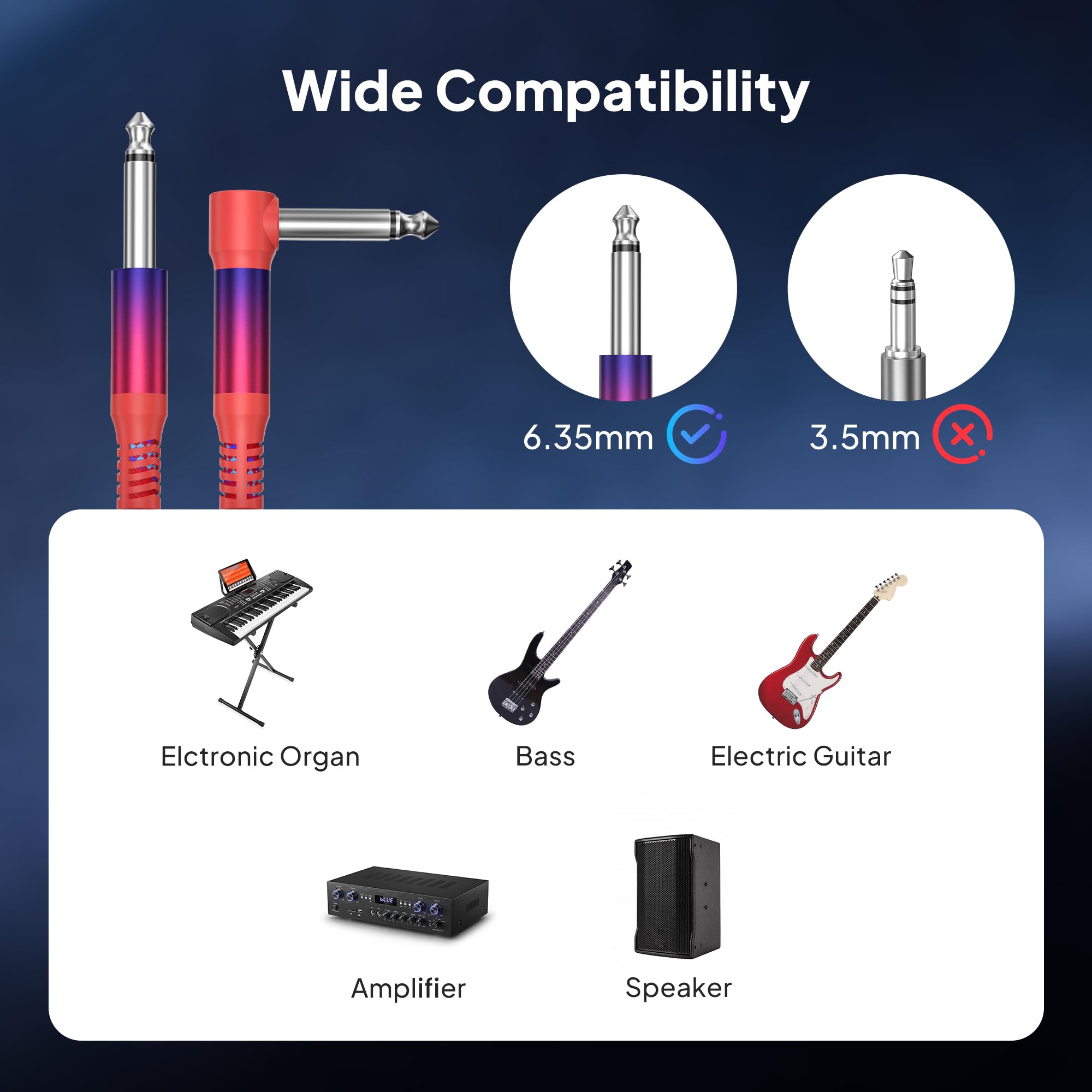 Elebase Cable Instrumento 1/4 4.5M 2PCS,Lead Guitarra 1/4 TS Mono Angulo Recto,Cable Plug Audio Macho 6.3 Jack 90 Grados,Cord 6.35 para Guitarra Eléctrica,Bajo,Teclado,Amplificador Amp,Nylo