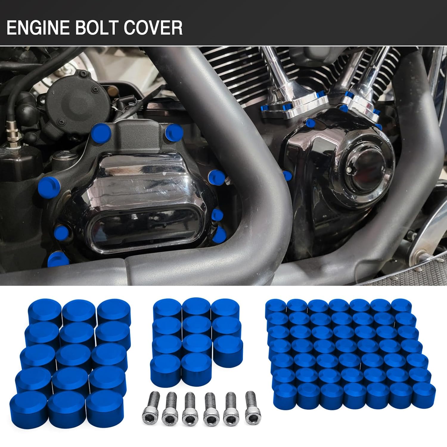 Bolt Covers Engine Twin Cam Toppers Caps Kit Aluminum for Harley Touring 2007-2016 Road King Electra Street Glide Road Glides FLT FLH 75Pcs (Blue)