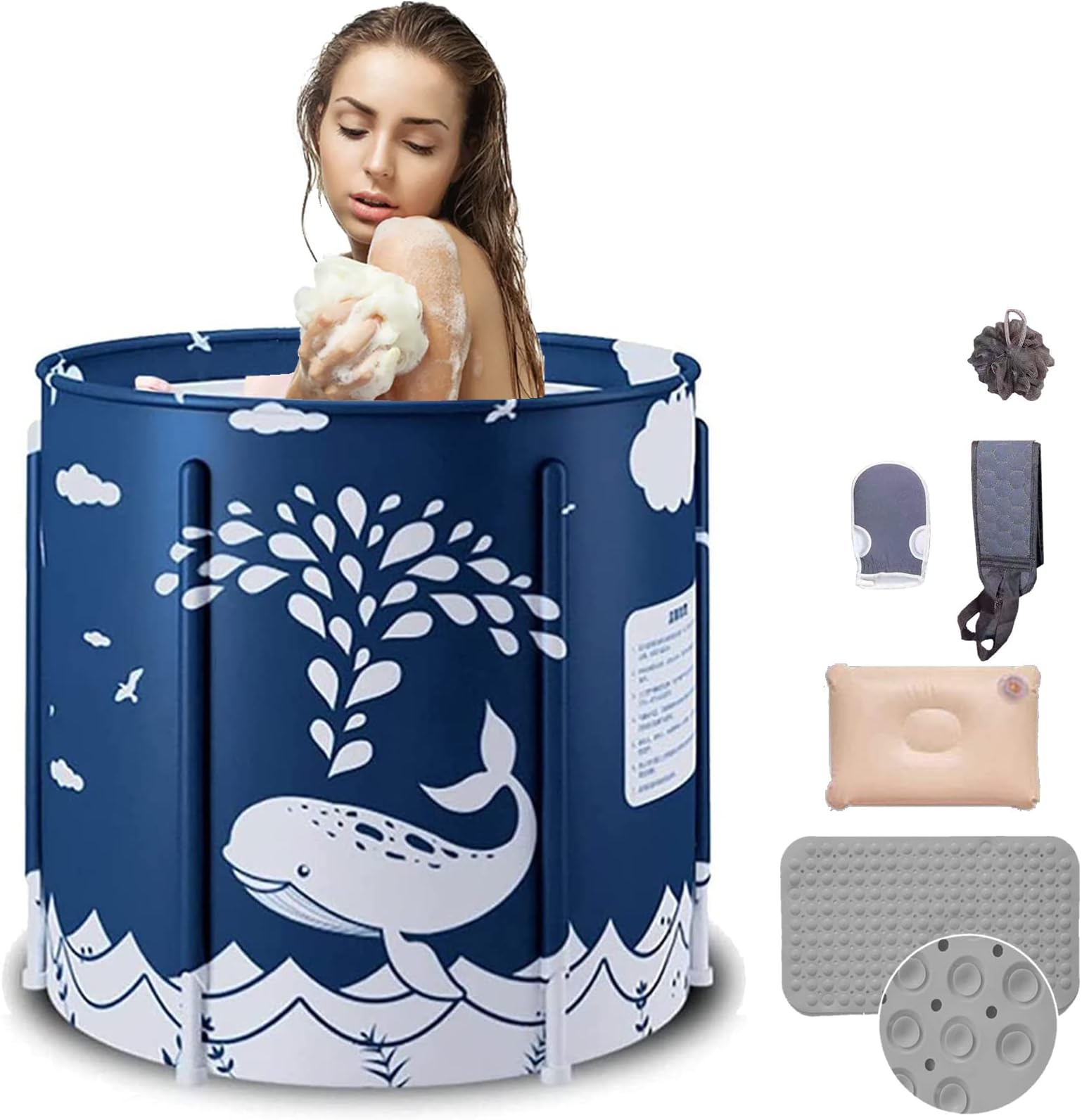 IS MUHE Portable Bathtub, Round Adult Inflatable Folding Bathtub, Thickened Home Freestanding Bathtub, Inflatable Hot Water Soaking Vertical Bathtub for Shower, Sauna Small Space Spa Shower