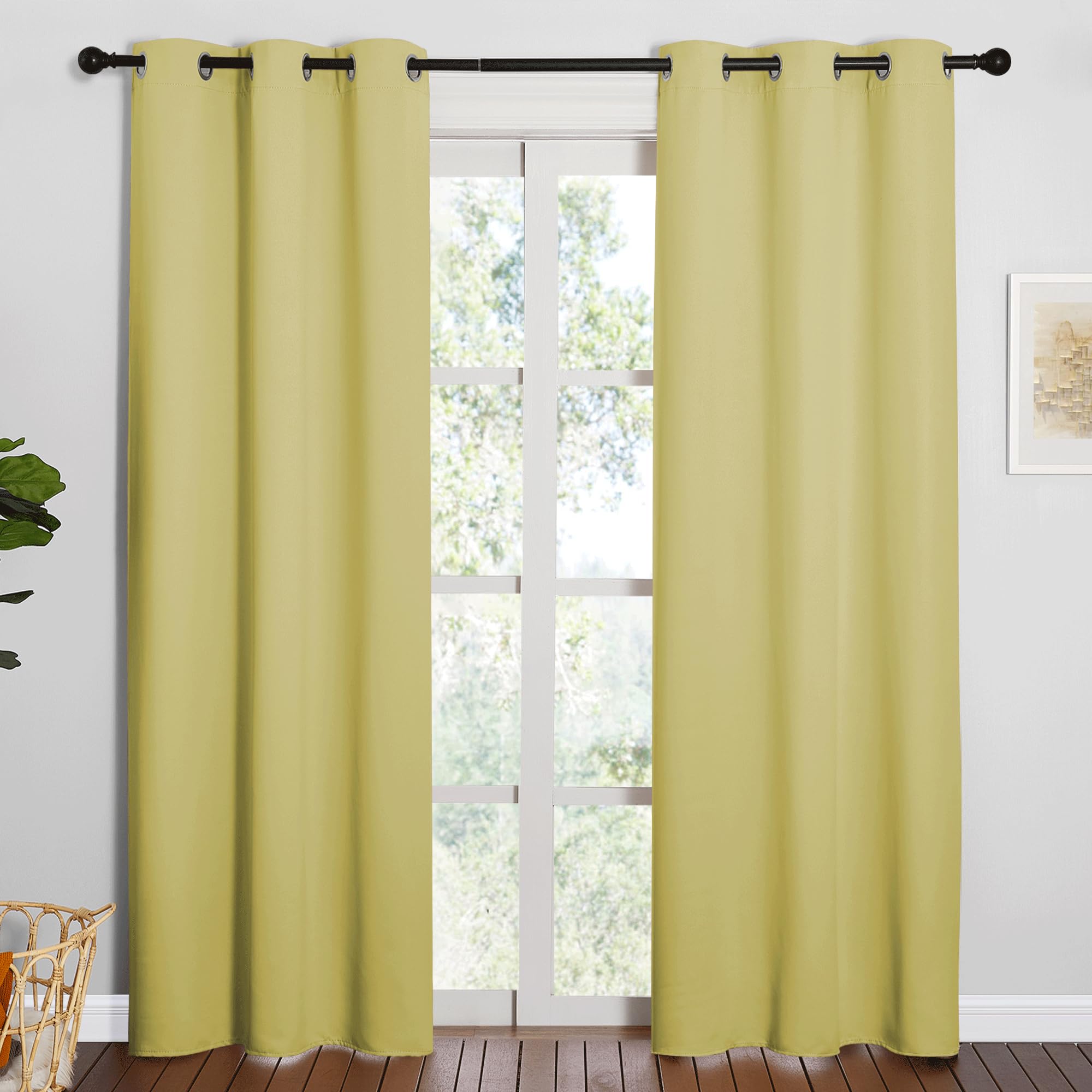 NICETOWN 84 inches Blackout Curtains for Office and Theater, Thermal Insulated Solid Grommet Drapes for Living Room (Paler Yellow, 1 Pair, 42 inches Wide)