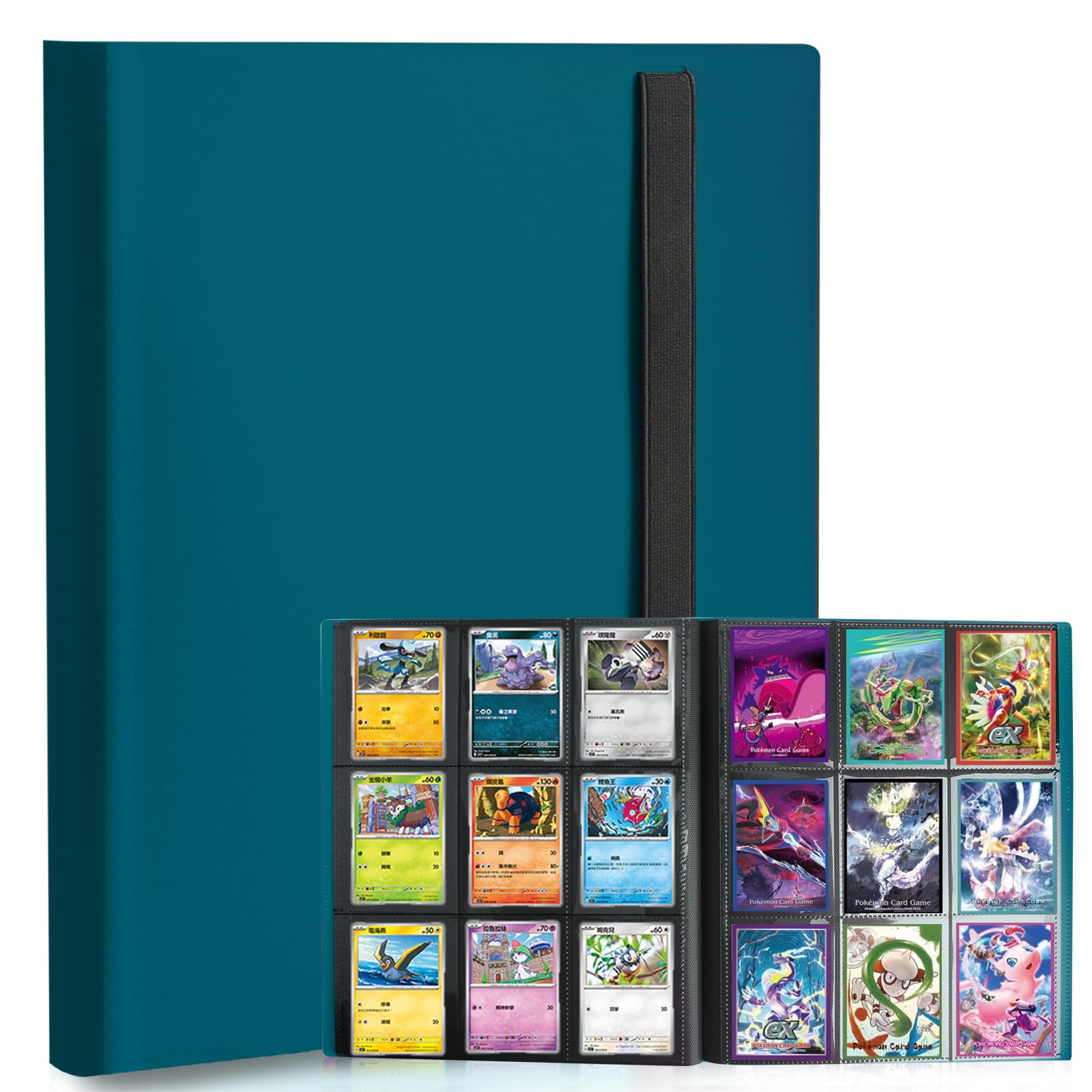 Segregator na karty, 9-kieszeniowy album na karty kolekcjonerskie, 20 stron, pojemność 360 kart, segregatory na karty premium, kompatybilne z MTG, TCG, karty baseballowe (zielony malachit)