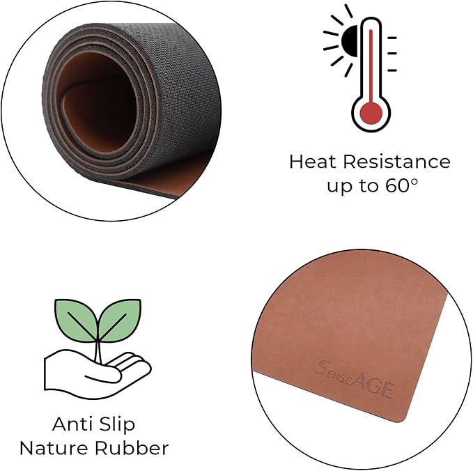 Protector de Escritorio SenseAGE de Cuero, Tapete Antideslizante para Mouse y Escritura, Negro miniatura 3