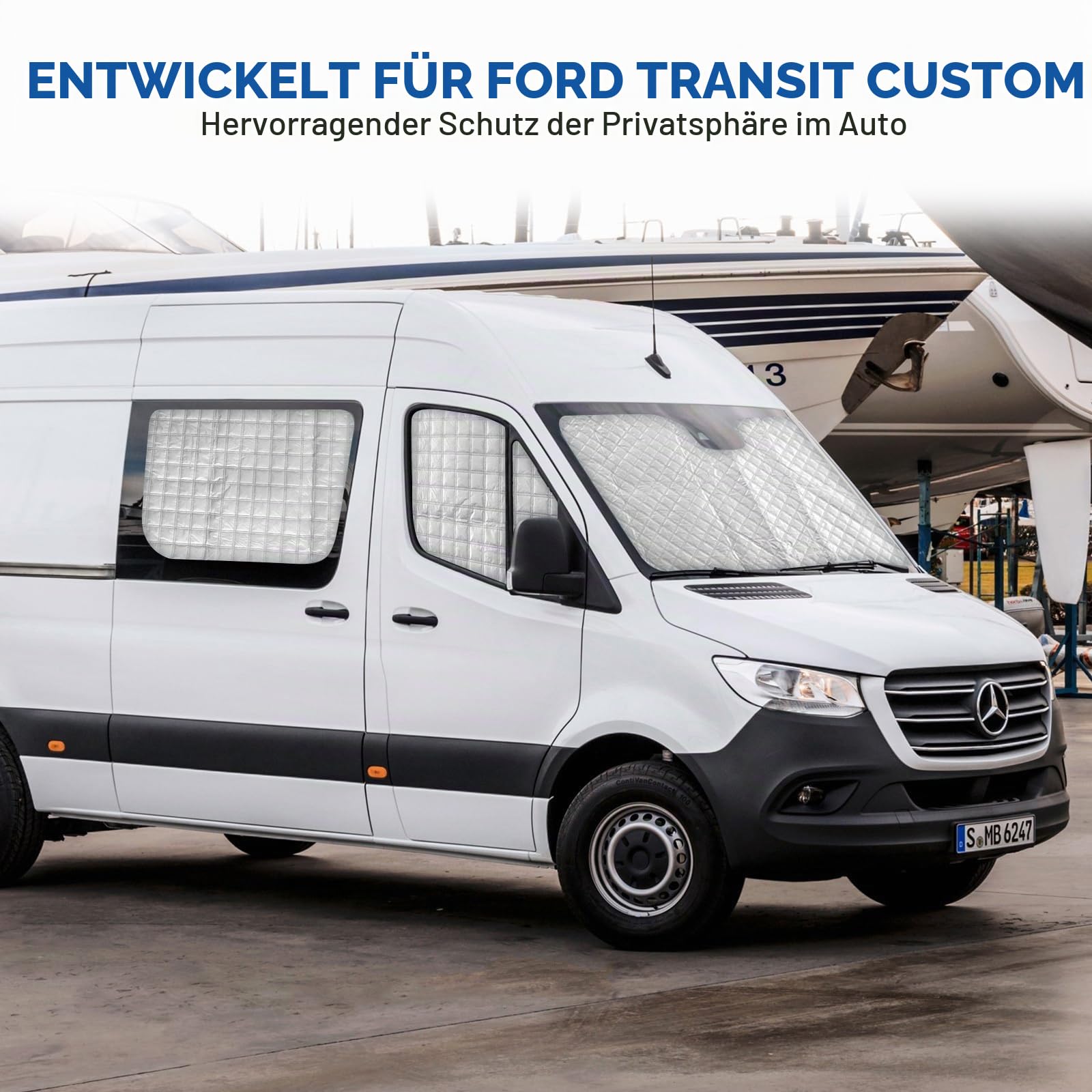 Sonnenschutz Auto Frontscheibe Ersatz für Mercedes Sprinter 2006-2018 LWB, 7 Teilige Technology Thermomatte Ersatz fü VW Crafter 2006-2018 LWB, Sonnenblende Sonnenschutz Frontscheibe Abdeckung