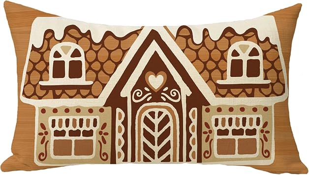 Christmas Gingerbread House Lumbar Decorative Throw Pillow Cover