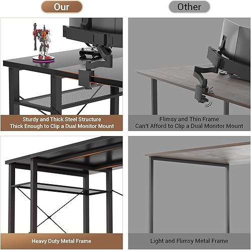 Miniatura 7 de armocity Escritorio para computadora con luces LED, escritorio de 55 pulgadas con toma de corriente y USB, escritorio grande reversible con soporte
