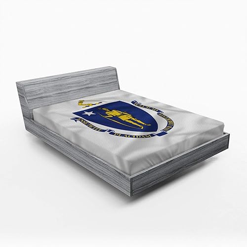 Lunarable American Fitted Sheet Set, Massachusetts Flagg Holds a Bow and Pointing Downward Arrow, Decorative Bedding All-Round Elastic Pocket 2 Pcs,