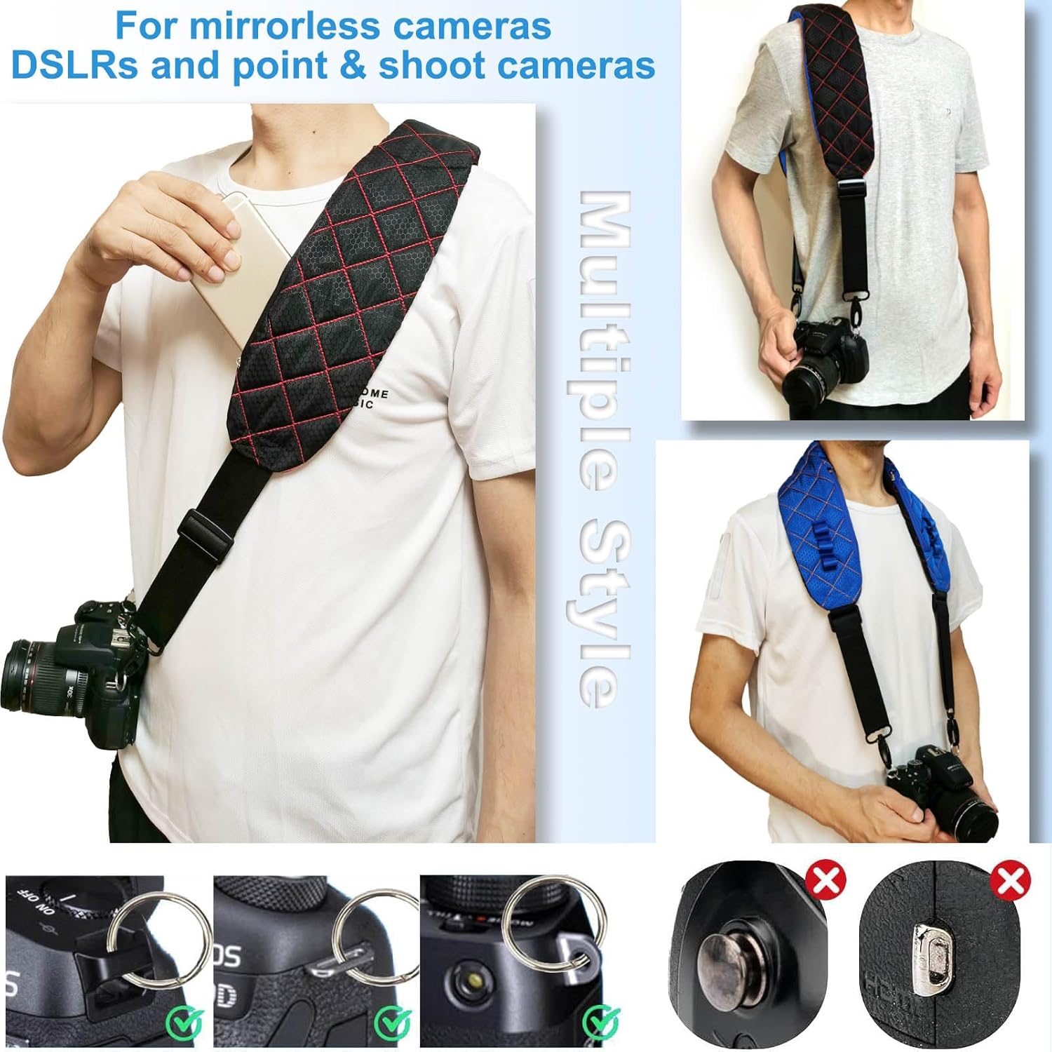 Ultra Comfortable Camera Strap with Pockets and Thick Padded for Photographers, Adjustable Universal Cam Neck Belt