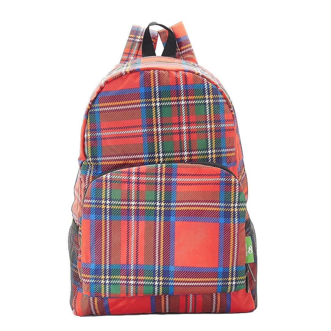 Eco Chic Lightweight Foldable Backpack - Tartan Red - BNWT