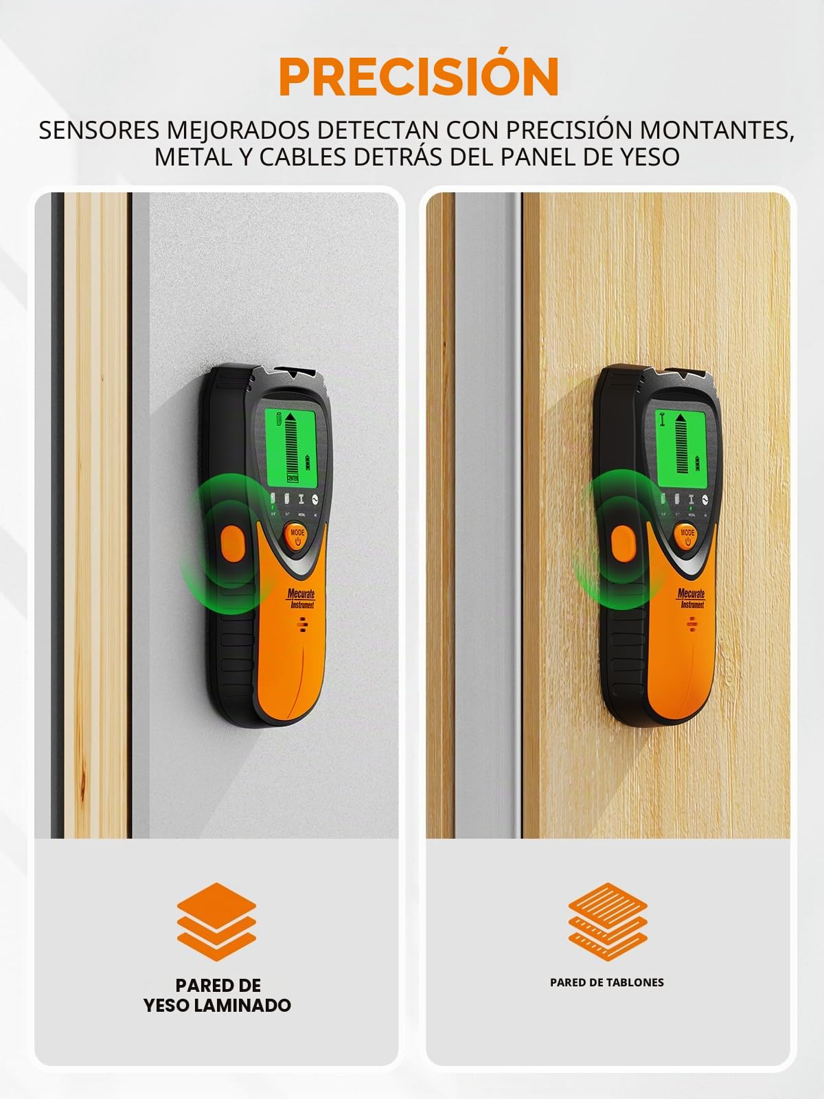 Mecurate Sensor de escáner de pared 5 en 1 con pantalla LCD y alarma de audio para madera, CA, alambre vivo, pernos de metal, detección de tuberías