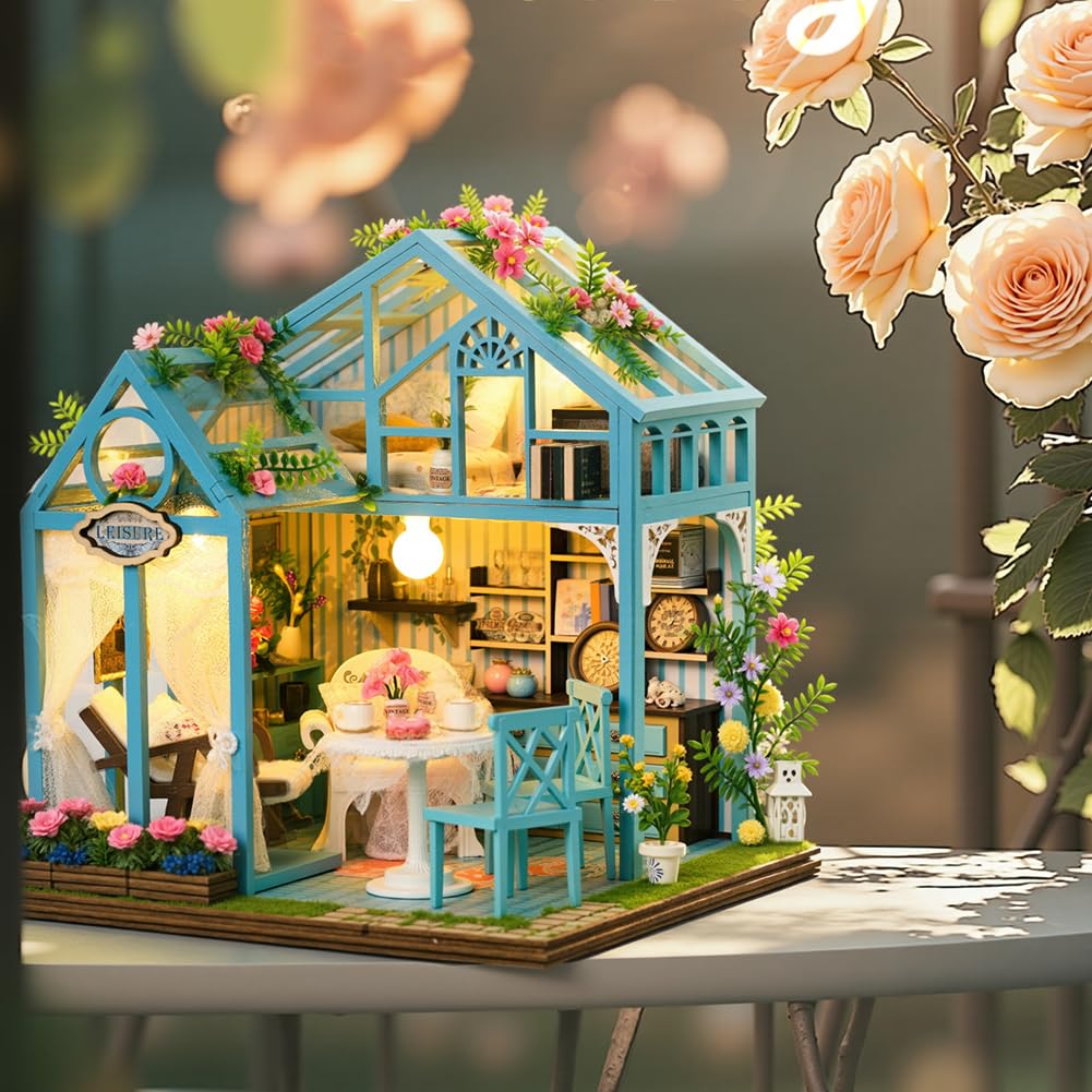 TOPBSFARNY DIY miniatuur poppenhuis kit met, Europese vintage poppenhuis houten kit, houten huis kit handgemaakt creatief verjaardagscadeau (S011-ZY