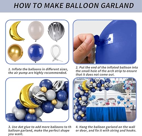Miniatura 5 de Kit de arco de guirnalda de globos de astronauta del espacio exterior Azul marino perla, negro ónix, gris, dorado Globos de látex con globo de luna
