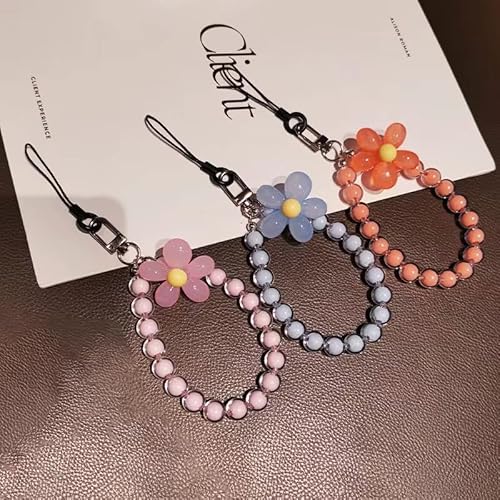 Sysuii XX007474 Mobile Phone Strap Beaded Flower Bracelet Creative Hanging Rope Keychain Mobile Phone Lanyard Beaded Flower Anti-Lost Phone Case Lanyard Girl Women'S Wrist Strap Phone Charms,Orange thumb #3