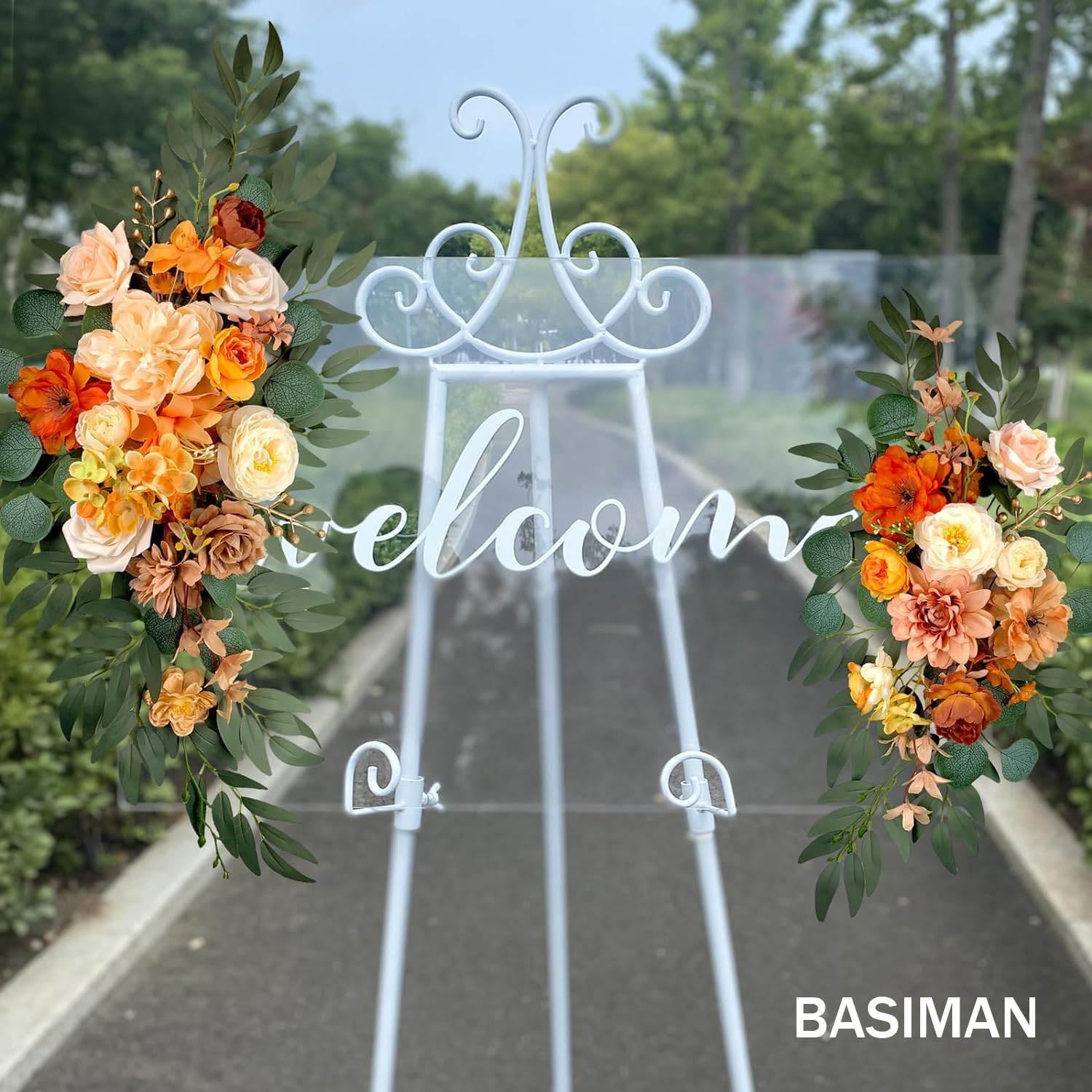 BASIMAN Set of 2 Wedding Arch Flowers??îArtificial Flowers for Wedding Welcome Sign??î Wedding Decorations for Reception and Wedding Backdrop (Orange)