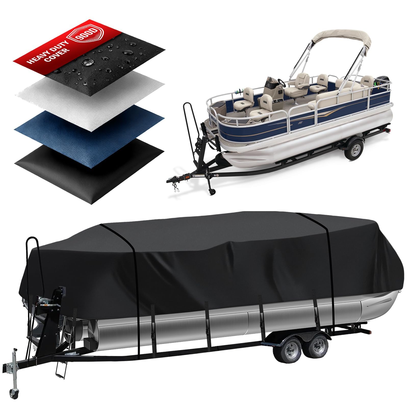 Pontoon Boat Cover 18'6''-20'1'', Heavy Duty 900D Marine Grade Waterproof