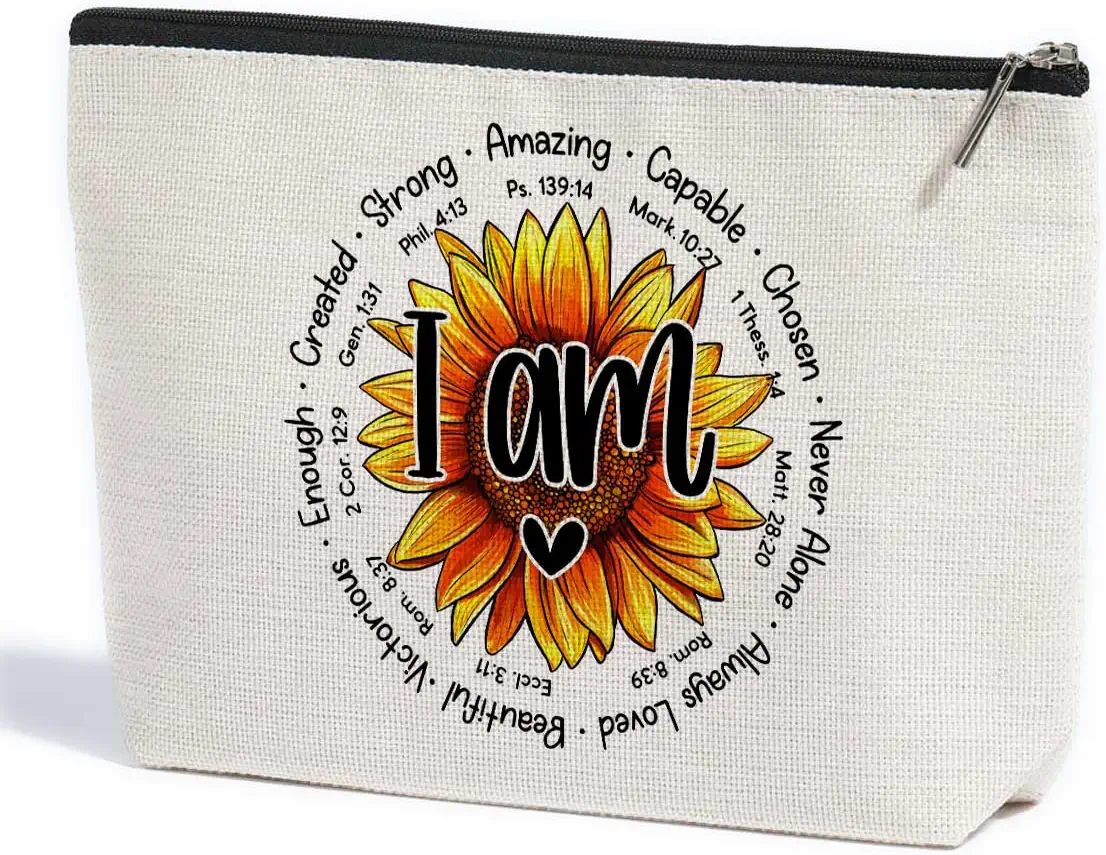 ZHAMEN Sunflower Gifts Inspirational Christian Decor Makeup Bag Christian Gifts for Women Faith Makeup Pouch Religious Spiritual Gifts for Her Friends Daughter Cosmetic Travel Bag