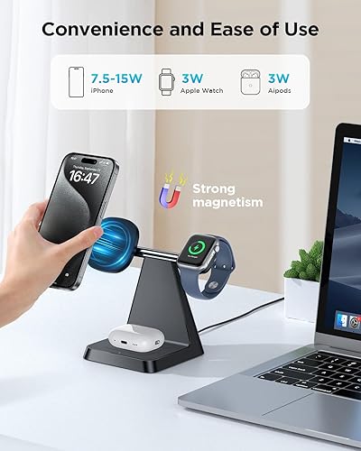Miniatura 3 de Estación de carga para múltiples dispositivos Apple Woruda 3 en 1 Soporte de cargador inalámbrico magnético para iPhone Mag Safe - Base de carga de