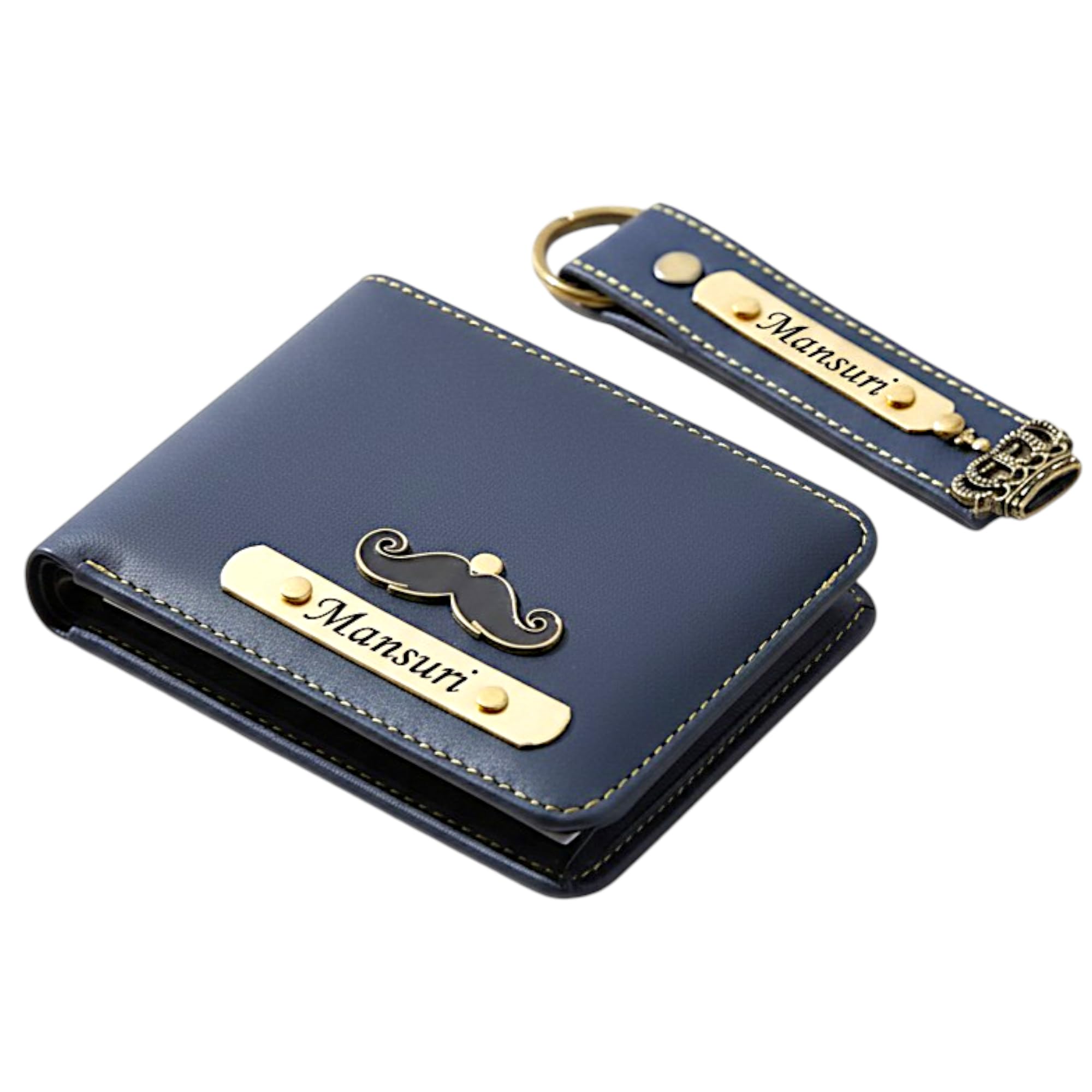 the unique gift studio Customized Personalized Wallet Set With Name Printed | Leather Wallet Keychain Combo | Customized Gift For Men | Blue-picture-35