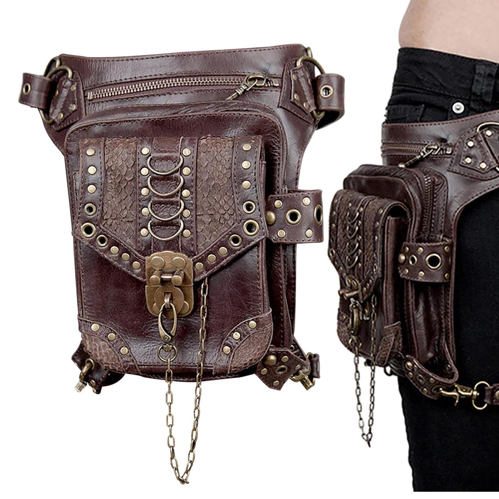 Średniowieczna torba na pasek, vintage, skórzana, steampunkowa, na talię, na nogi, steampunk, na podróż, wędrówki, dla dziewcząt, kobiet, mężczyzn