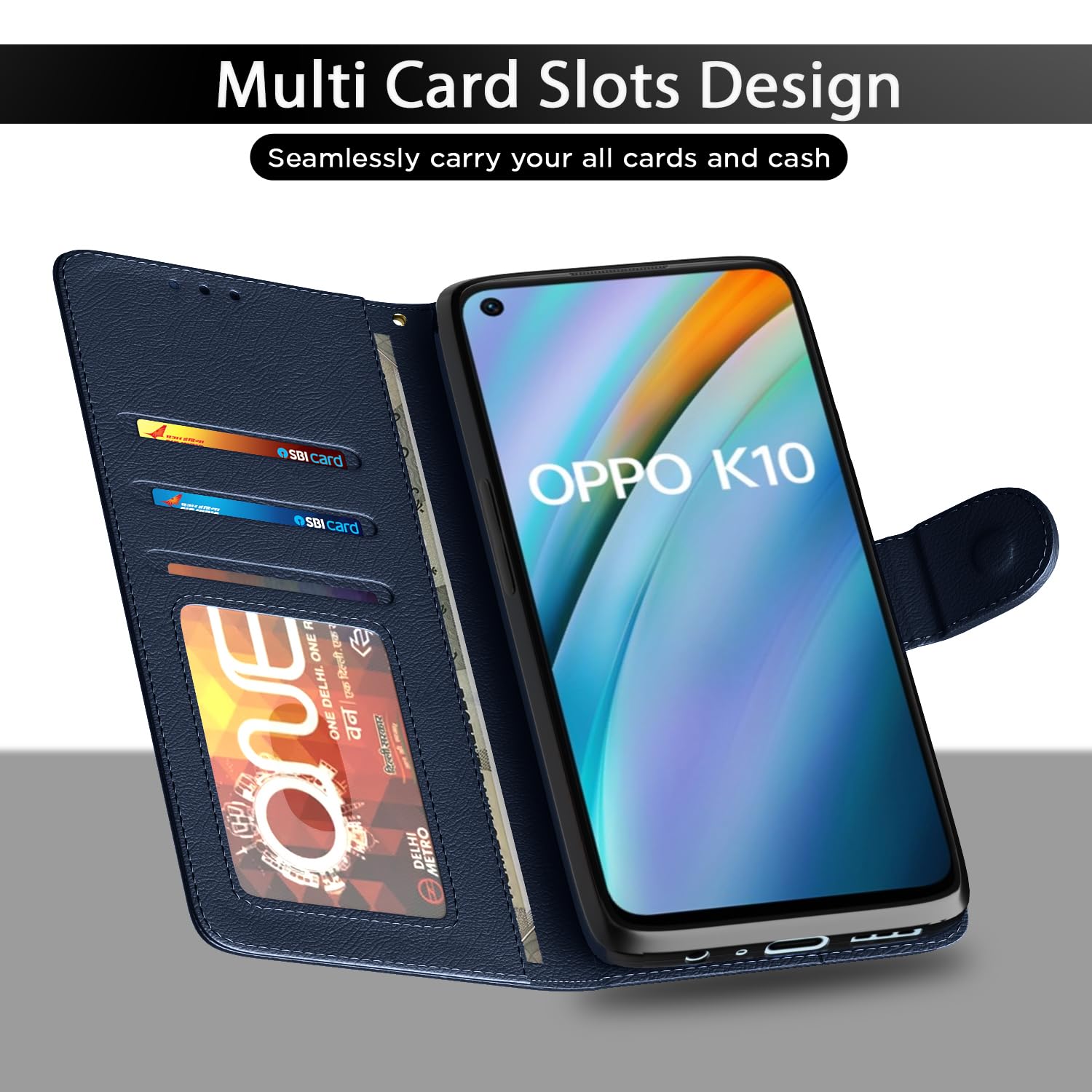 Oppo K10 Flip Cover - PU Leather Wallet Stand -5