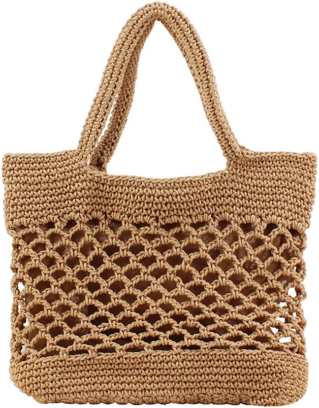 HaodouNew Hot Summer Beach Bag Rattan Bags Handmade Straw Handbags Weaving Tote Bag Handle Knitted Summer Tote Wicker Bags for Travel (Brown)