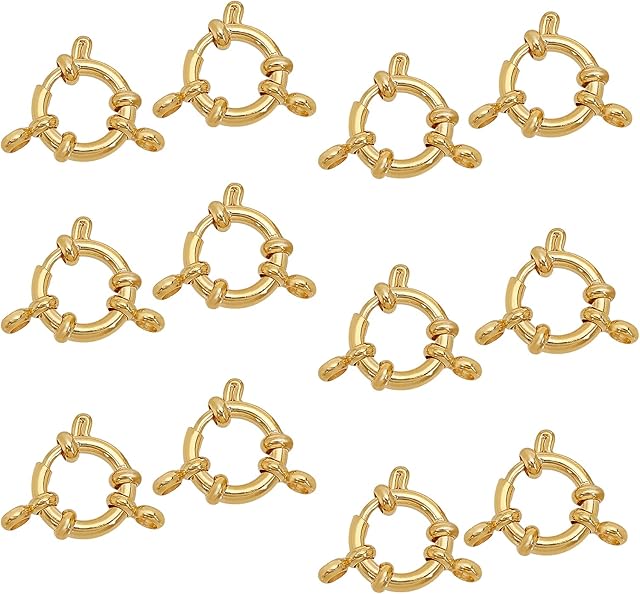 PandaHall 12pcs 24K Gold Plated Jewellery Spring Ring Clasps, 304 Stainless Steel Bracelet Necklace Link Connector Findings Charms for Brecelet Neckalce Jewellery Making DIY Craft, Golden