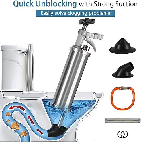 Miniatura 10 de Olpchee Bomba de drenaje de aire portátil de alta presión para inodoros de baño ducha cocina tubo obstruido rojo