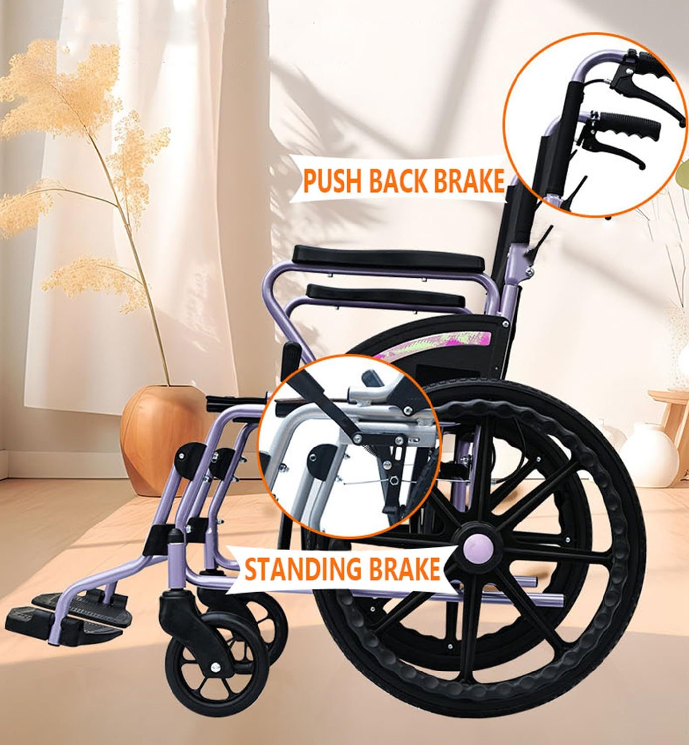 Silla De Ruedas De Transporte Ligera, Plegable, Autopropulsada, Silla De Viaje Portátil Fabricada En Acero Al Carbono, Silla De Ruedas De Transporte con Cinturón De Seguridad Y Reposapiés