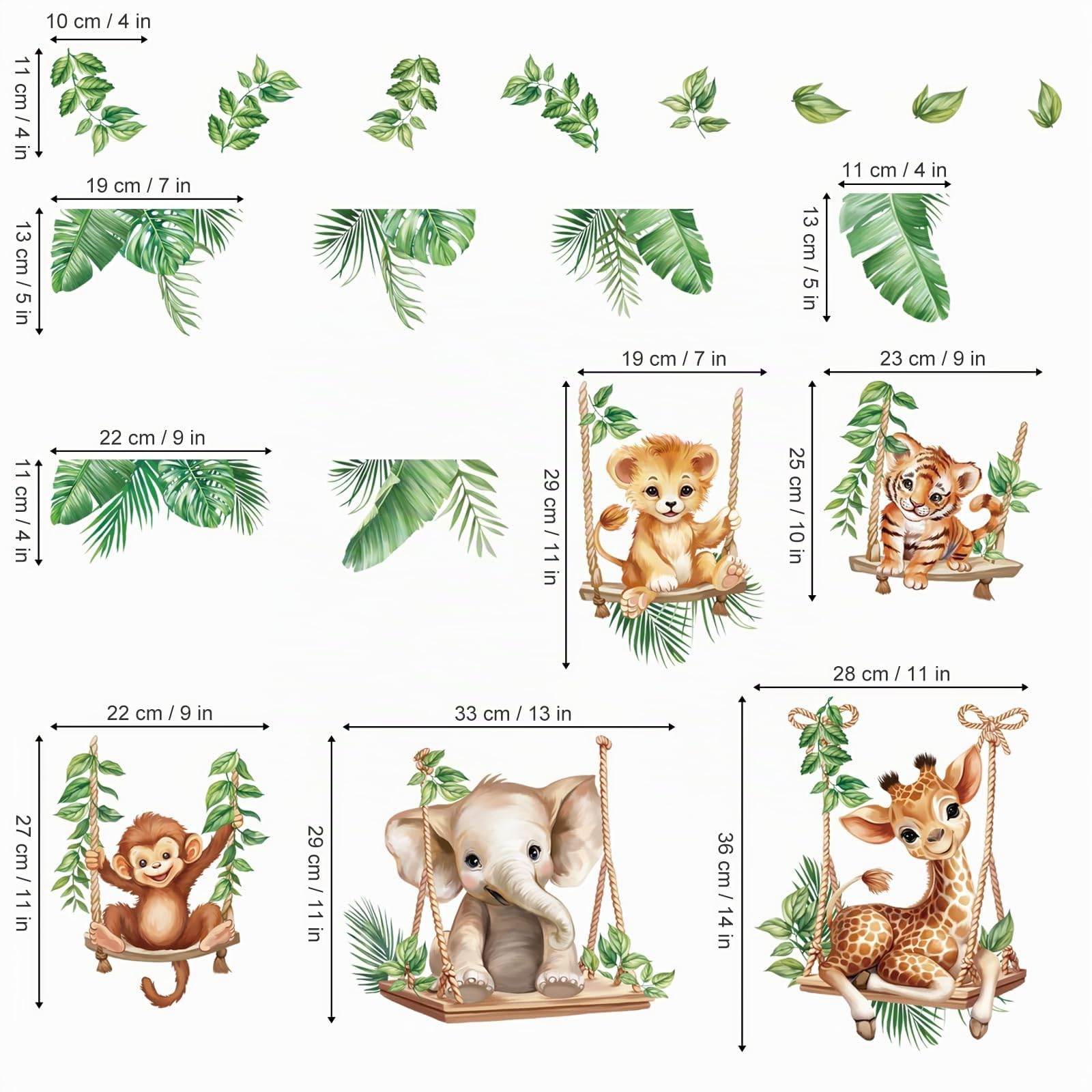 wondever Autocollants Muraux Animaux Jungle Tropical Éléphant Singe Lion pour Chambre Enfants
