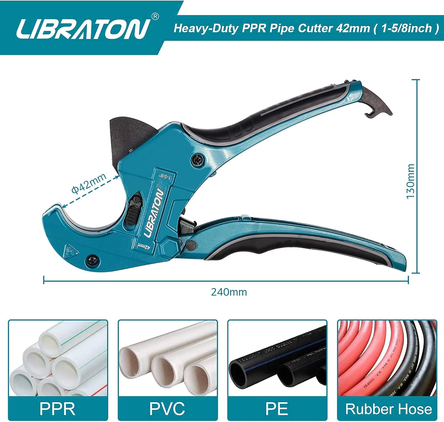 Libraton PVC Cutter 1-5/8"，PVC Pipe Cutter, Pex Cutter 1-1/4", Mini Tube Cutter 1/8" to 7/8", with Replacement Blade, PTFE Sealing Tapes