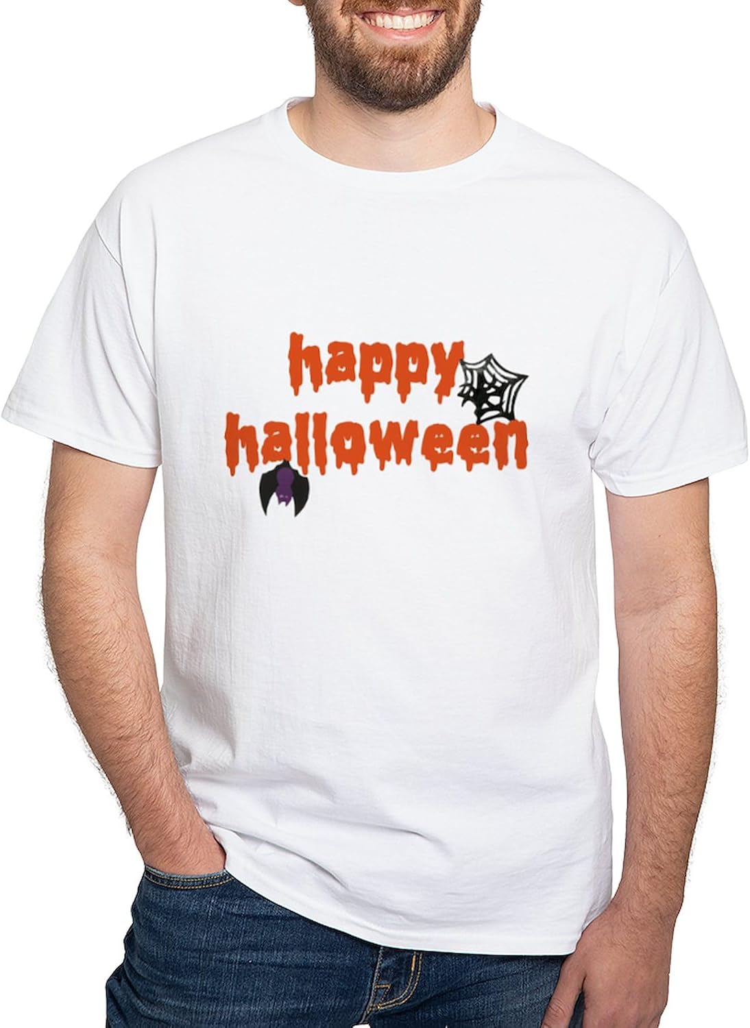 CafePress Happy Halloween White T Shirt Men's 100% Cotton, Classic Graphic White T-Shirt