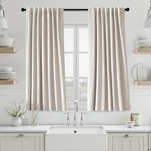 Miniatura 17 de UHITECH Cortinas Opacas de Lino Natural para Sala de Estar/Dormitorio Ventana Pequeña 54 Pulgadas de Largo Juego de 2 Paneles Cortina Opaca Pestaña