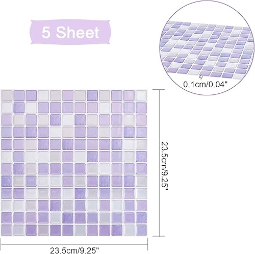Miniatura 3 de PH PandaHall 5 calcomanías de mosaico en muro cuadrado púrpura 3D para despegar y pegar, azulejos autoadhesivos, azulejos de vinilo adhesivos para