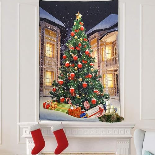 Miniatura 2 de NASKY Tapiz de árbol de Navidad para colgar en la pared, árbol de Navidad con regalos, decoración de Navidad, festival de invierno, tapiz de pared