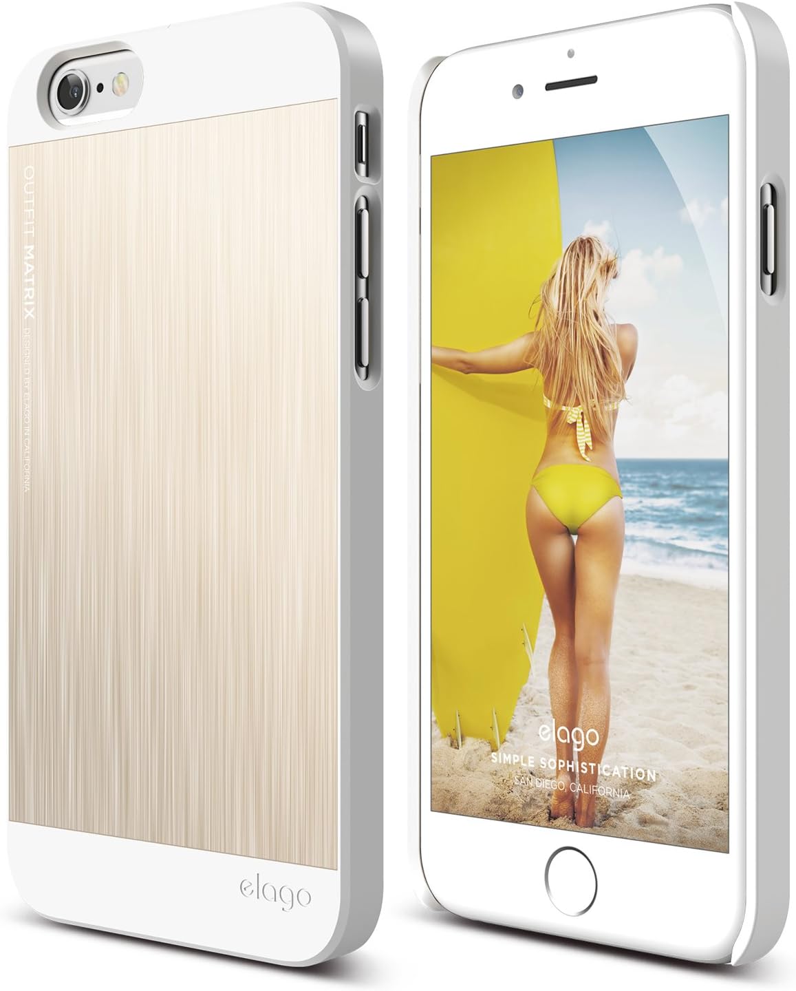 iPhone 6S Case, elago® [Outift Matrix][White/Champagne Gold] - [Premium Hybrid Construction][Brushed Aluminum][Spark Design Award] - for iPhone 6/6S