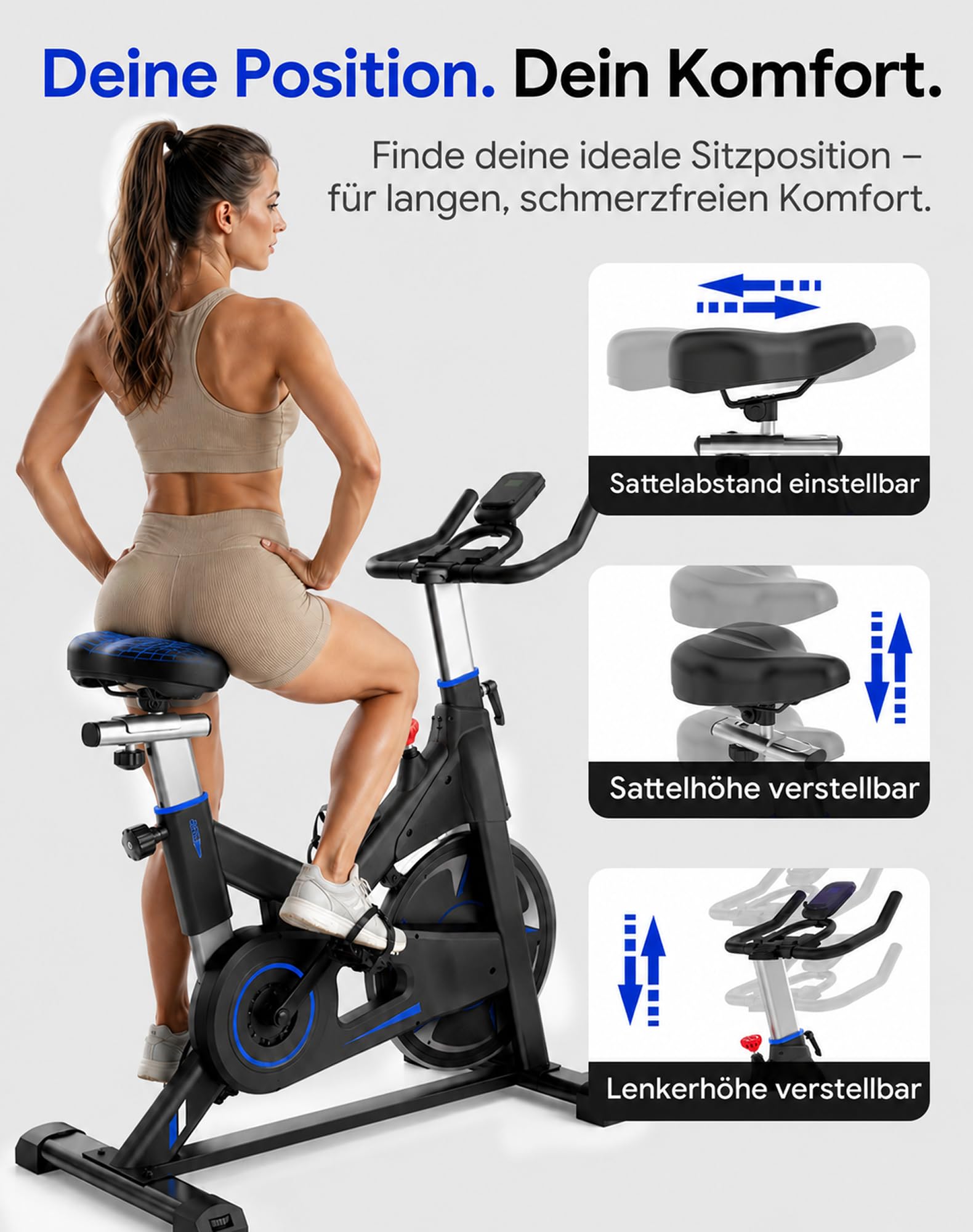 WENOKER Cyclette da cyclette, resistenza magnetica, per casa, indoor bike silenziosa, volano pesante e monitor LCD migliorato, blu scuro