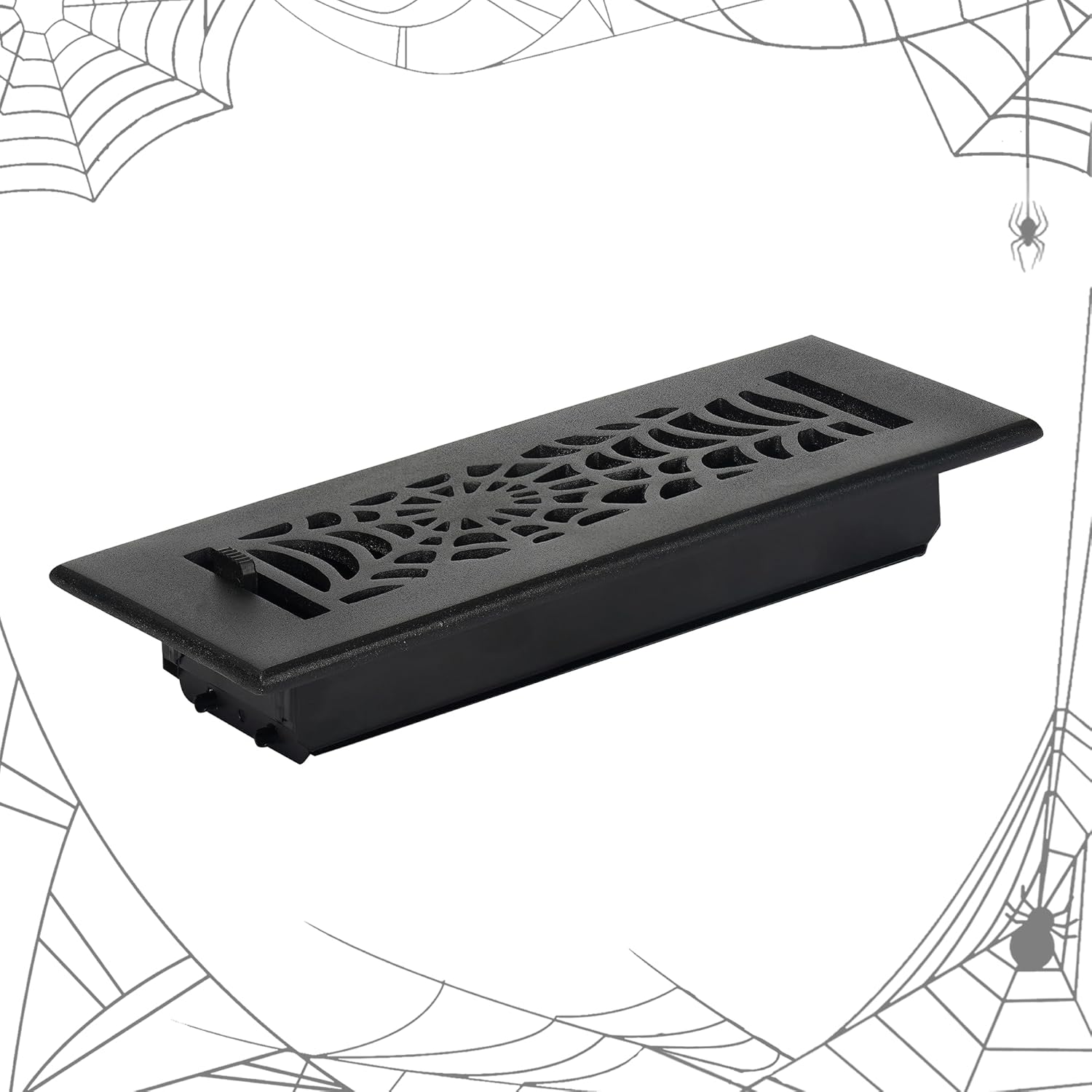 Spooky/Gothic 3"x10" Duct (4-1/2"x11-3/4" Overall Size) Solid Cast Aluminum HVAC Air Supply Grill for Floor-Black Without Screw Holes with Detachable Steel Louver | Powder Coated