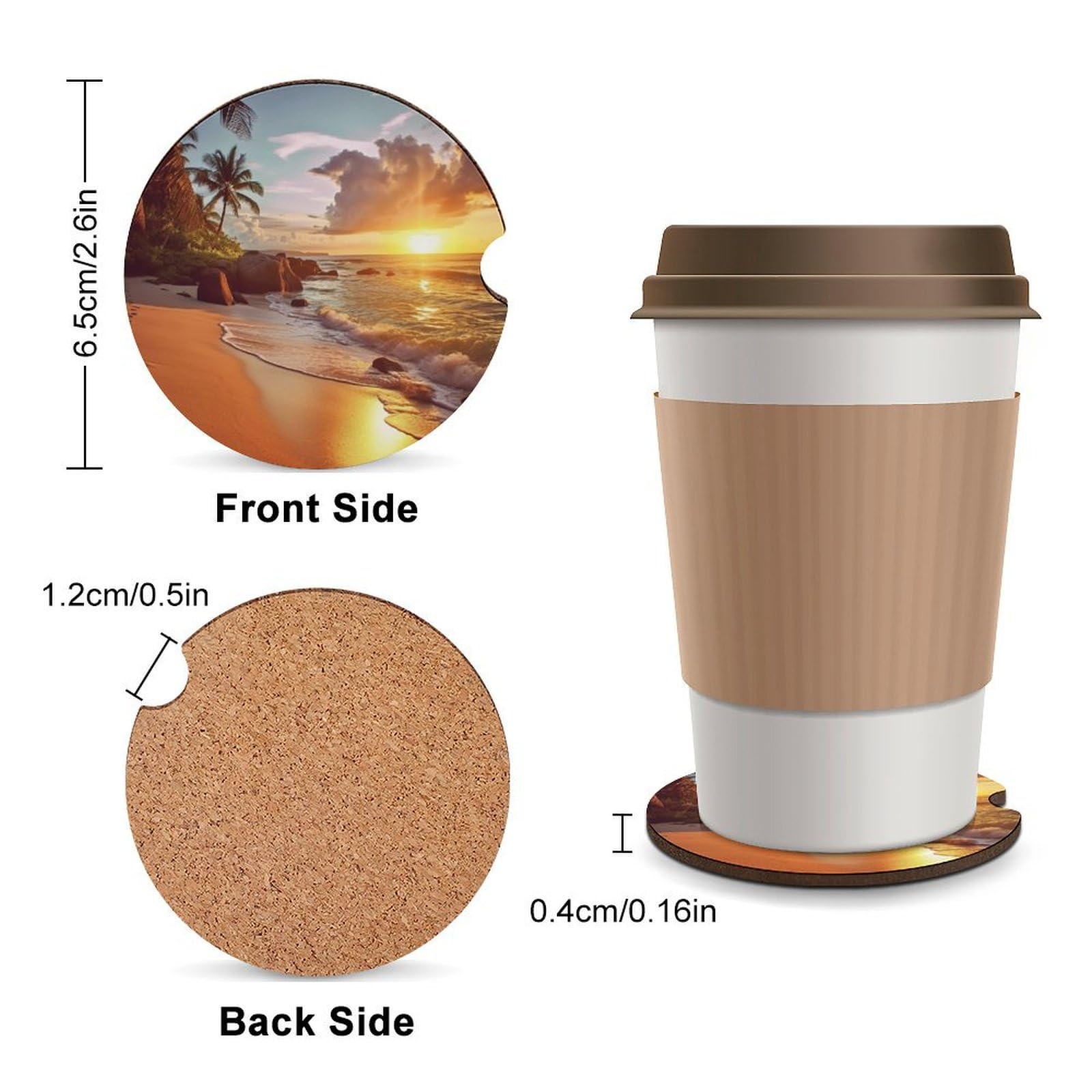 4 PCS Car Cup Holder Coasters Tropical Beach at Sunset Non-Slip Car Coasters Car Interior Accessories for Women Men