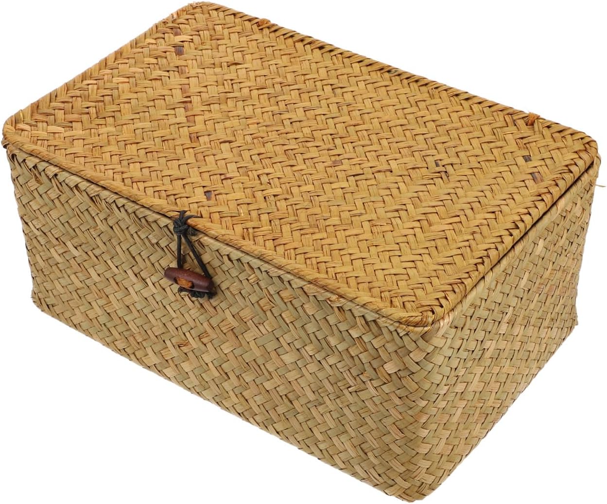 Handwoven Storage Basket with Lid, Rectangular Orange Woven Sewing Basket 26x16x10cm, Decorative Storage Container for Craft and Sewing Supplies Organizer