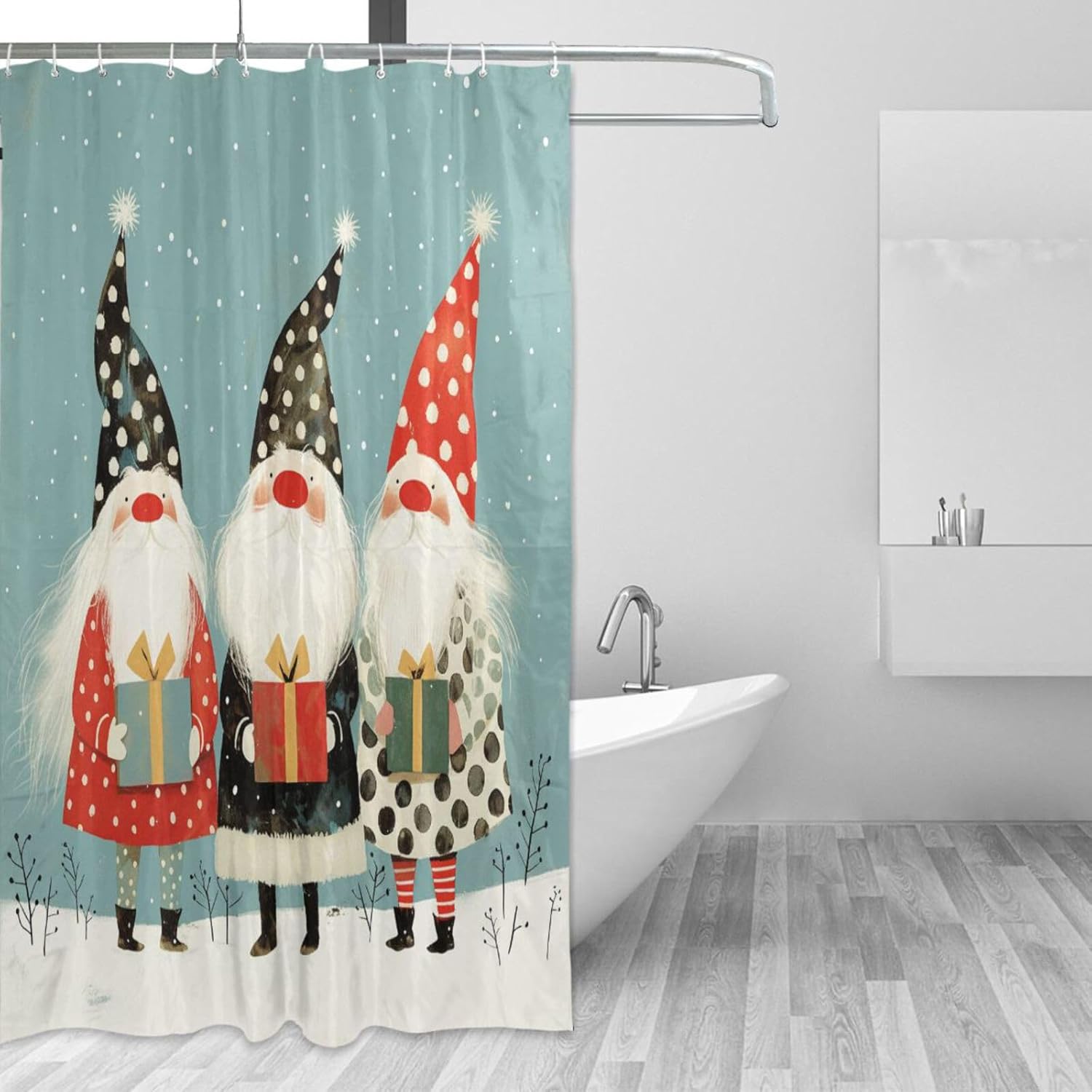 66x72 Inch Fabric Waterproof Bathroom Curtains Shower with Hook Christmas Gnome Polyester Cloth Washable Shower Curtain Liner for Bathroom Accessories Sets