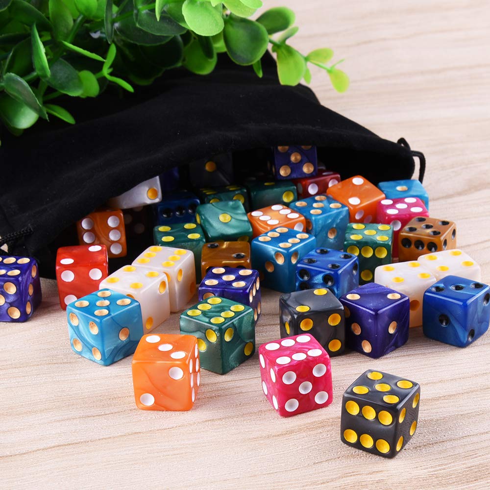 50 Dados D6 16mm Acrílico - 5 Cores Translúcidas | Jogos Tabuleiro E RPG