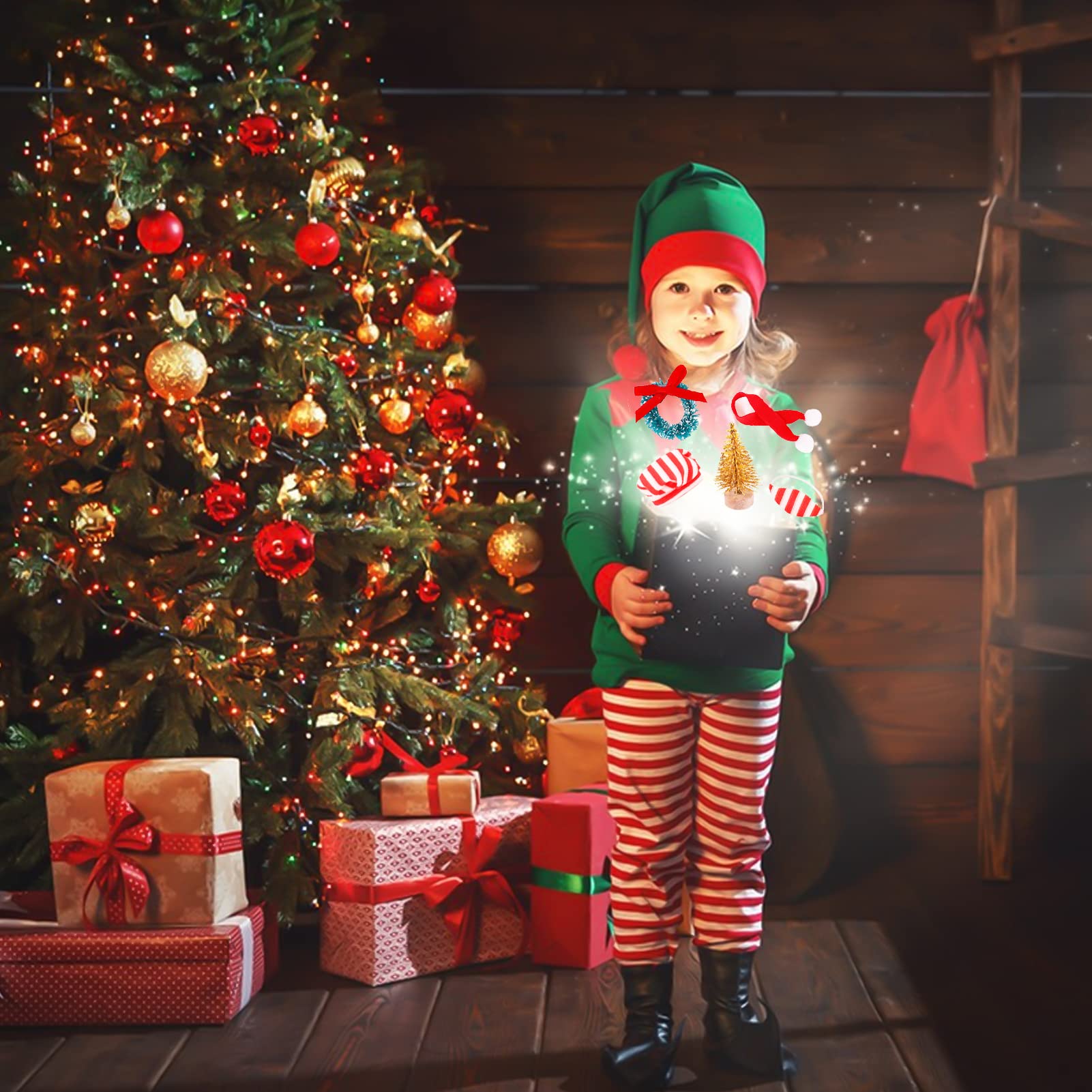 Accessoires Lutin De Noël - 2 Poupées Elfes + 2 Sacs De Couchage | PVC Et Feutre | Décorations De Noël Pour Enfants | Cadeau Festif