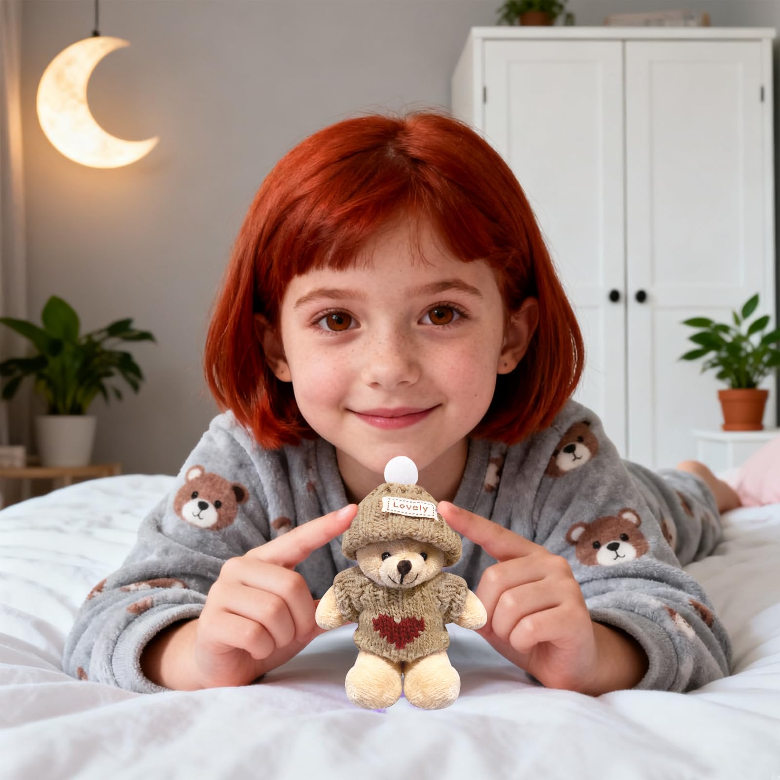 Mini Handcrafted Worry Bear Gift Set with Inspirational Card,Featuring Little Bears in a Box Wearing Hat and Sweater,Mini Bears Serves as Emotional Support Gift for Family,Friends