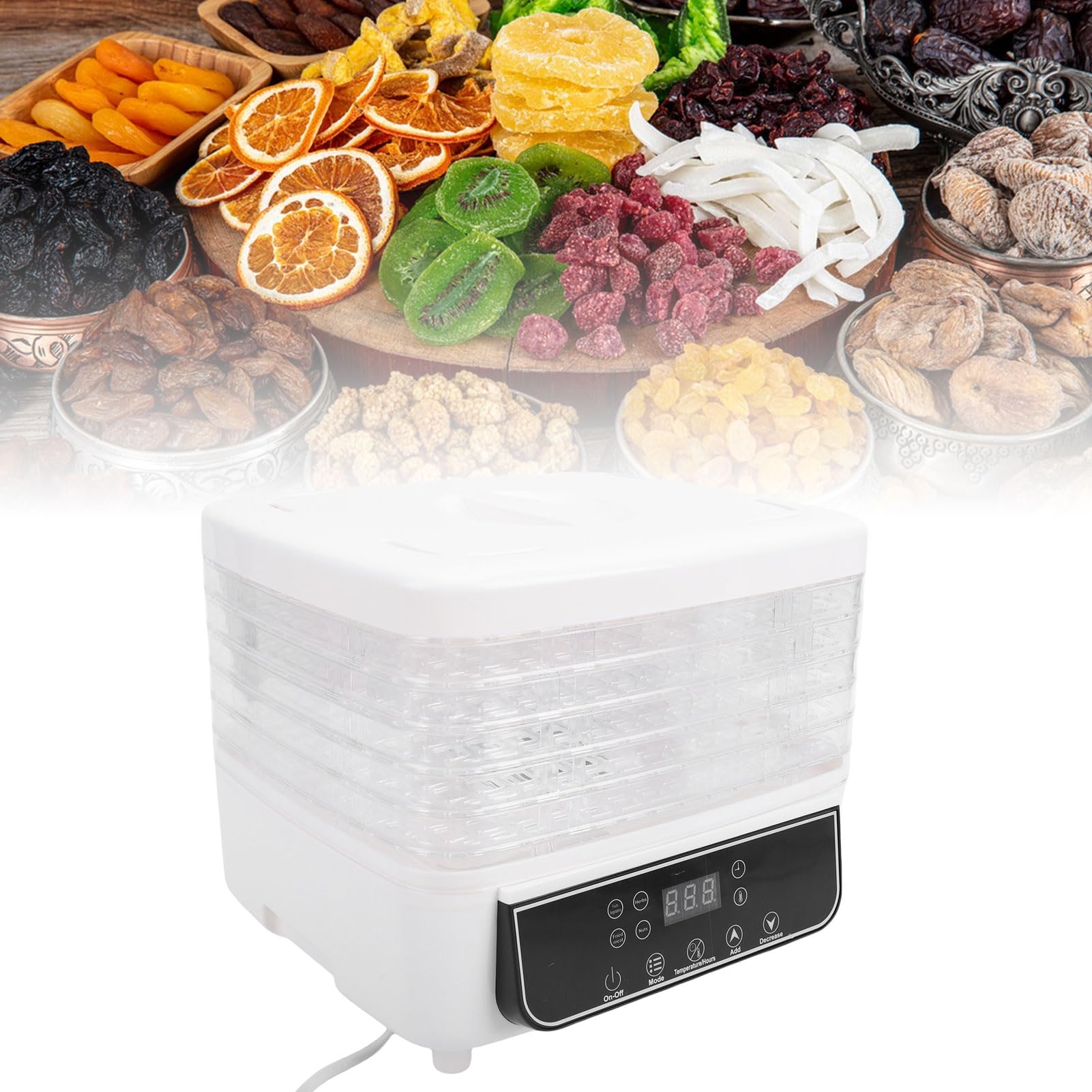 HEEPDD Disidratatore per Alimenti da 160 W, Essiccatore per Alimenti Elettrico con Temperatura e Timer Regolabili per Snack, Frutta, Verdura e Amanti della Carne Secca in Ambienti (Spina europea 220