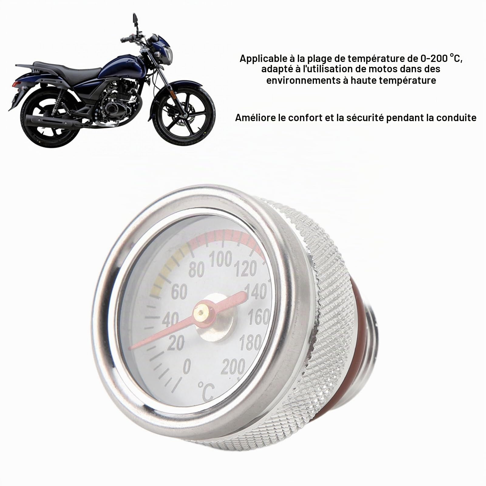 Jauge de Température D'huile de Moto, Compteur de Température D'huile Moteur à Filetage M20x1,5, Affichage 0-200 ℃, Installation Facile